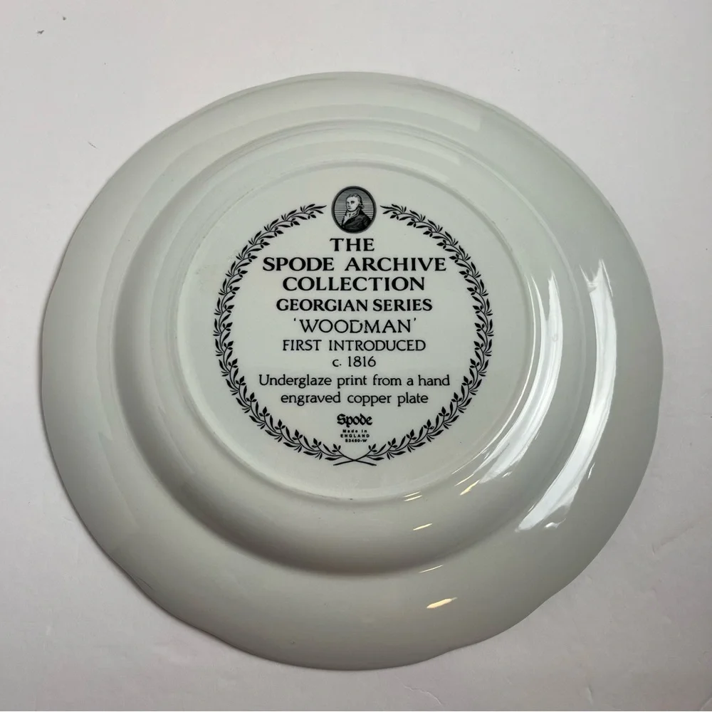 Spode Georgian Series Woodman 10” Dinner Plates Black S3480-W England Set of 4